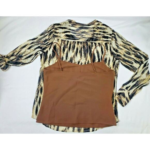 Ana Womens Top Sz M Leopard Animal Print Long Sleeve Blouse Sheer Layered Medium - Picture 5 of 6
